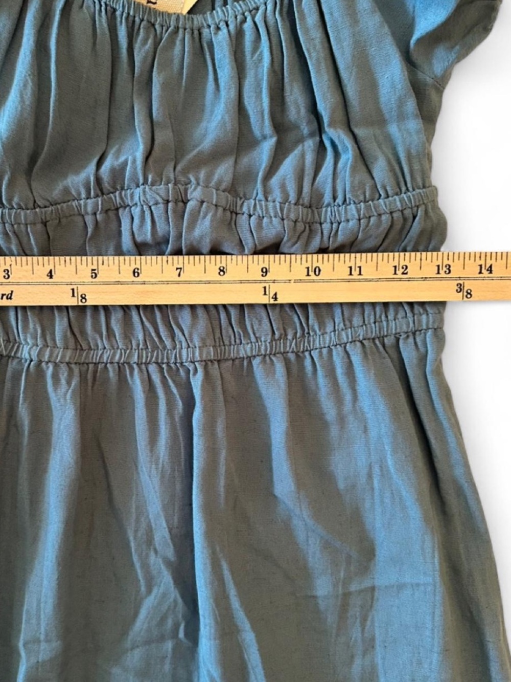 Sim & Sam Blue Linen Blend Puff Sleeve Midi Dress Cottagecore Coastal M - Picture 7 of 7